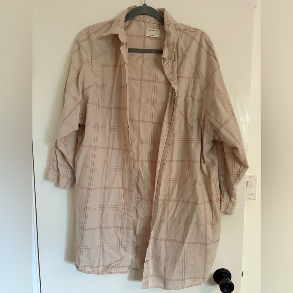 Beige Plaid Button-Up Shirt